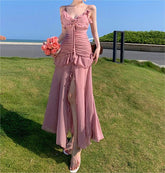 RUFFLED MAXI DRESS IN PINK